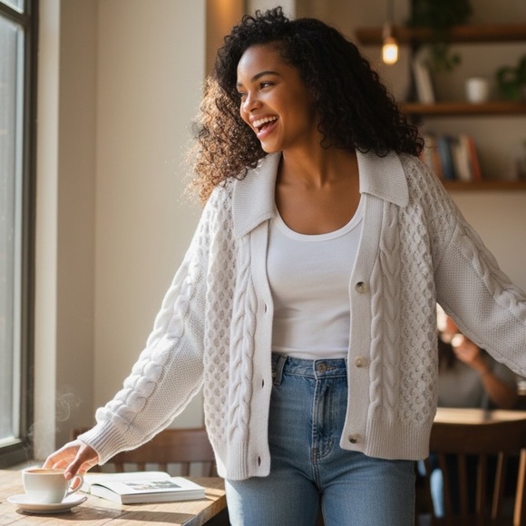 Parker Women's Creamy Gray Cable Knit Cardigan Size XS - Picture 2 of 10